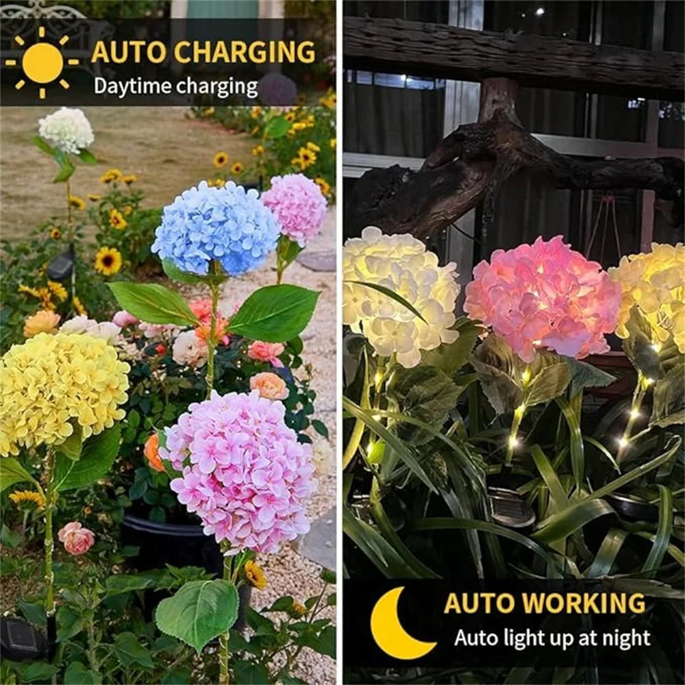 Solar Garden Light Outdoor Hydrangea Light Waterproof LED Flowers Stake Light for Garden Pathway Backyard Landscape Decorative