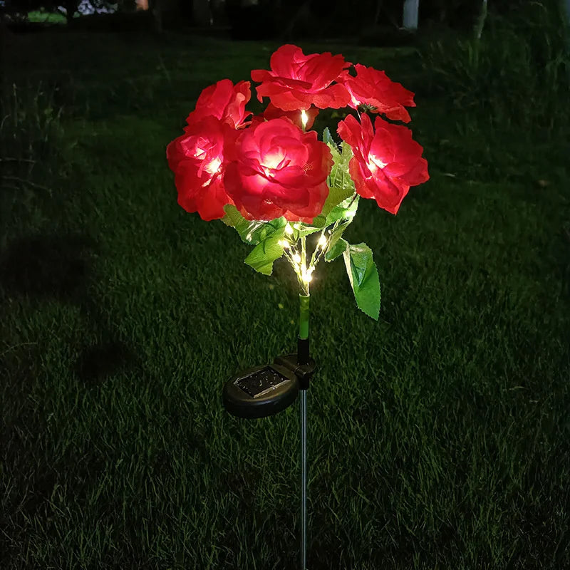 7 Head Solar Powered Rose Decorative Light Outdoor Garden Decorative Ornaments Lawn LED Light Christmas Valentine'S Day Decor