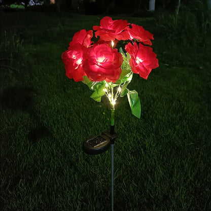 7 Head Solar Powered Rose Decorative Light Outdoor Garden Decorative Ornaments Lawn LED Light Christmas Valentine'S Day Decor