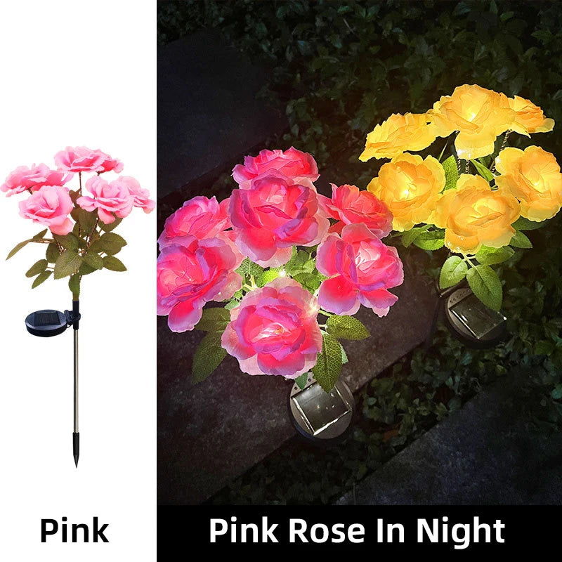 7 Head Solar Powered Rose Decorative Light Outdoor Garden Decorative Ornaments Lawn LED Light Christmas Valentine'S Day Decor