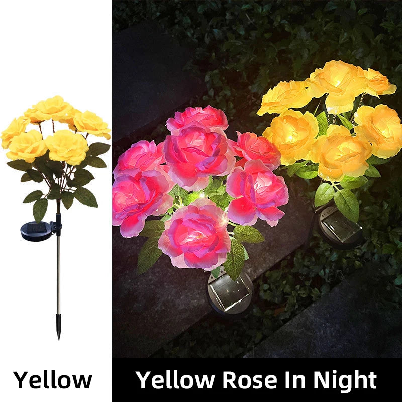 7 Head Solar Powered Rose Decorative Light Outdoor Garden Decorative Ornaments Lawn LED Light Christmas Valentine'S Day Decor