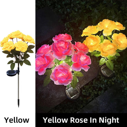 7 Head Solar Powered Rose Decorative Light Outdoor Garden Decorative Ornaments Lawn LED Light Christmas Valentine'S Day Decor