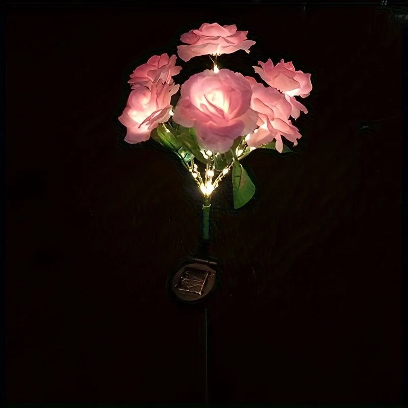 7 Head Solar Powered Rose Decorative Light Outdoor Garden Decorative Ornaments Lawn LED Light Christmas Valentine'S Day Decor