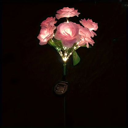 7 Head Solar Powered Rose Decorative Light Outdoor Garden Decorative Ornaments Lawn LED Light Christmas Valentine'S Day Decor