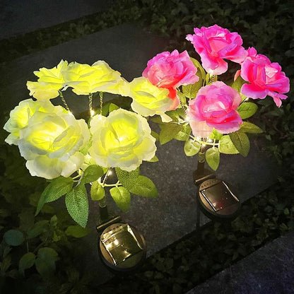 7 Head Solar Powered Rose Decorative Light Outdoor Garden Decorative Ornaments Lawn LED Light Christmas Valentine'S Day Decor