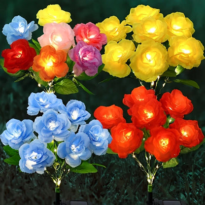 7 Head Solar Powered Rose Decorative Light Outdoor Garden Decorative Ornaments Lawn LED Light Christmas Valentine'S Day Decor