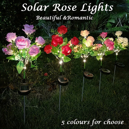 7 Head Solar Powered Rose Decorative Light Outdoor Garden Decorative Ornaments Lawn LED Light Christmas Valentine'S Day Decor