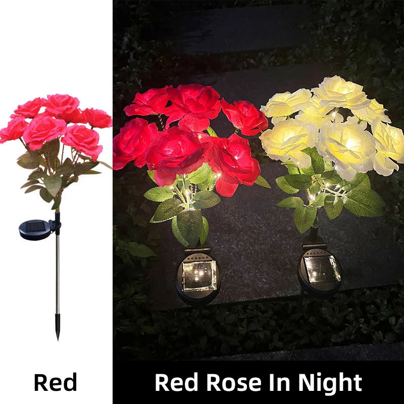 7 Head Solar Powered Rose Decorative Light Outdoor Garden Decorative Ornaments Lawn LED Light Christmas Valentine'S Day Decor