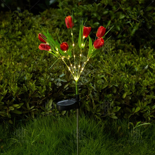 Realistic Solar Tulip Flower Lights 7 Heads LED Garden Stake Landscape Lamp Waterproof for Garden Balcony Yard Pathway Decor